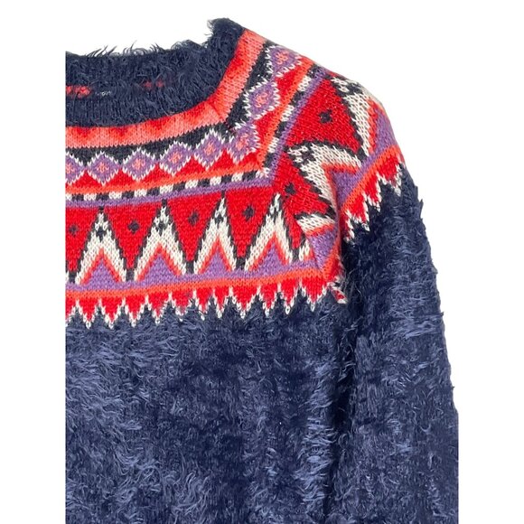 Gap Kids Fuzzy Fair Isle Sweater Dress Blue Red Knit Long Sleeve Winter Cozy - Picture 5 of 12